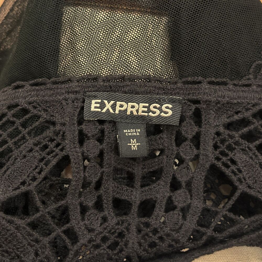Express Black Sheer Lace Top M Long Sleeve Whimsigoth Romantic Witchcore Punk - Picture 6 of 8